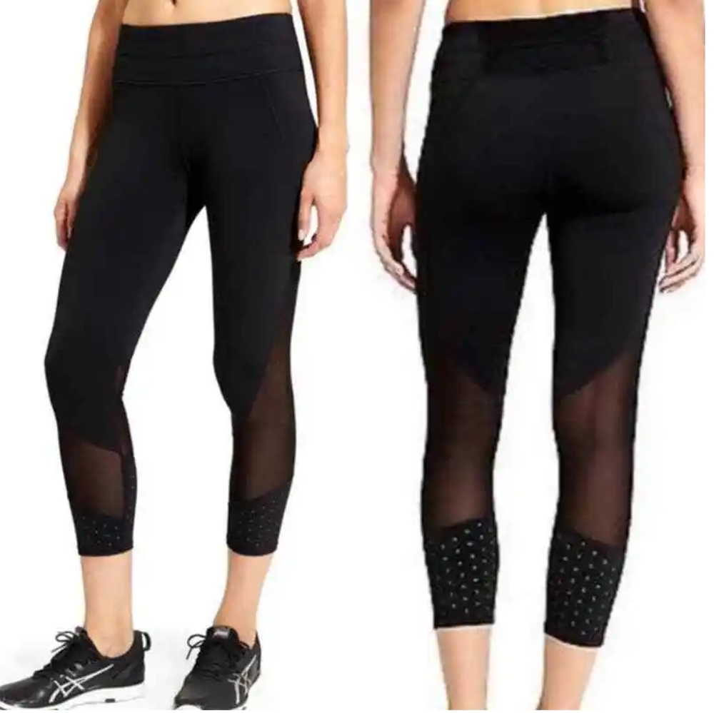 Athleta Black Laser Mesh Sonar Capri/ Cropped Leggings